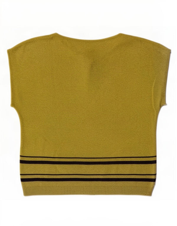 Vintage Womens Button Neck Jumper Sweater UK 16 Large Green Striped
