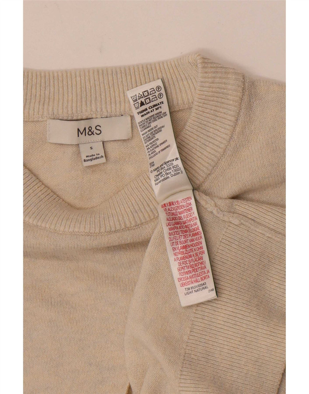 Marks & Spencer Womens Boat Neck Jumper Sweater UK 10 Small Beige Polyester