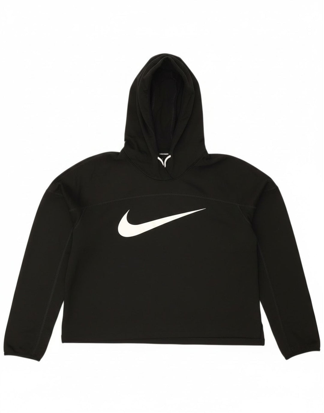 Nike Womens Running Crop Graphic Hoodie Jumper UK 14 Medium Black Polyester