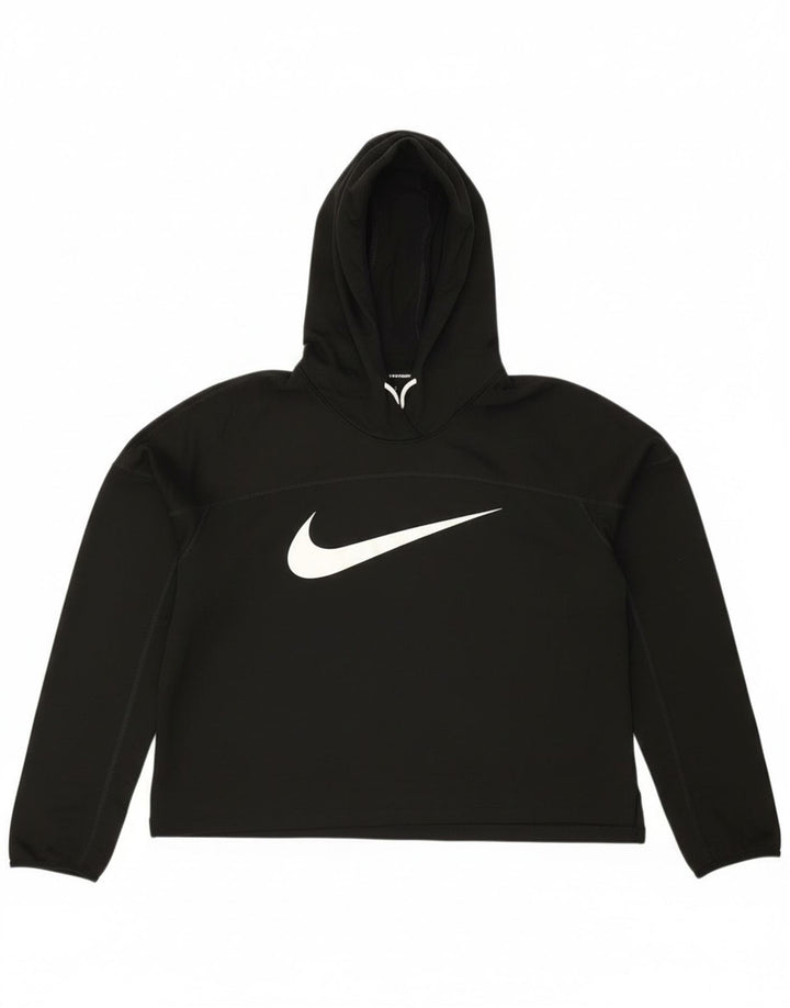 Nike Womens Running Crop Graphic Hoodie Jumper UK 14 Medium Black Polyester