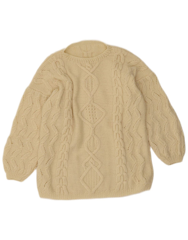 Vintage Damen Rundhalspullover Pullover UK 16 Large Beige