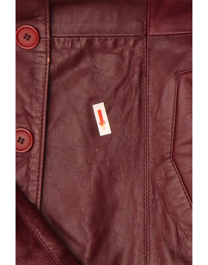 Jachetă vintage din piele cu 4 nasturi pentru femei UK 10 Mic Bordeaux