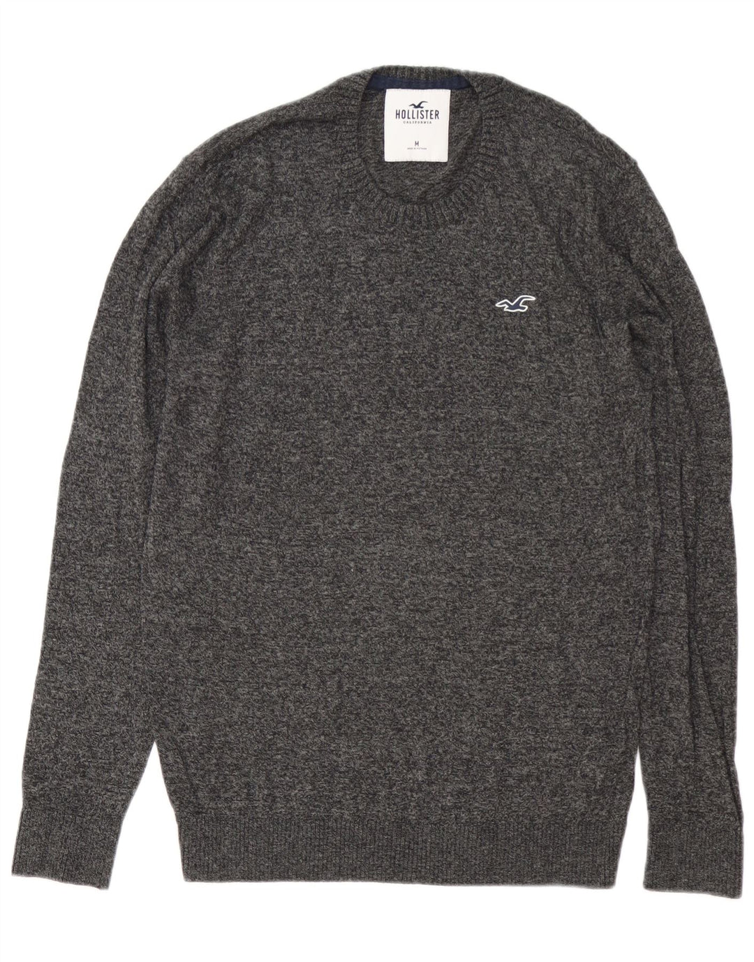 Hollister Mens Crew Neck Jumper Sweater Medium Grey Flecked Cotton