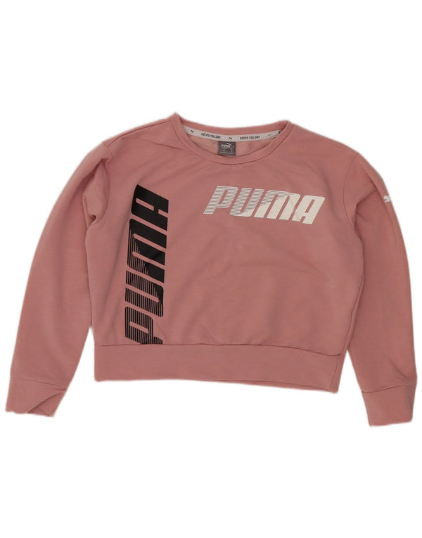 Puma Girls Crop Graphic Sweatshirt Jumper 9-10 Years Pink Cotton