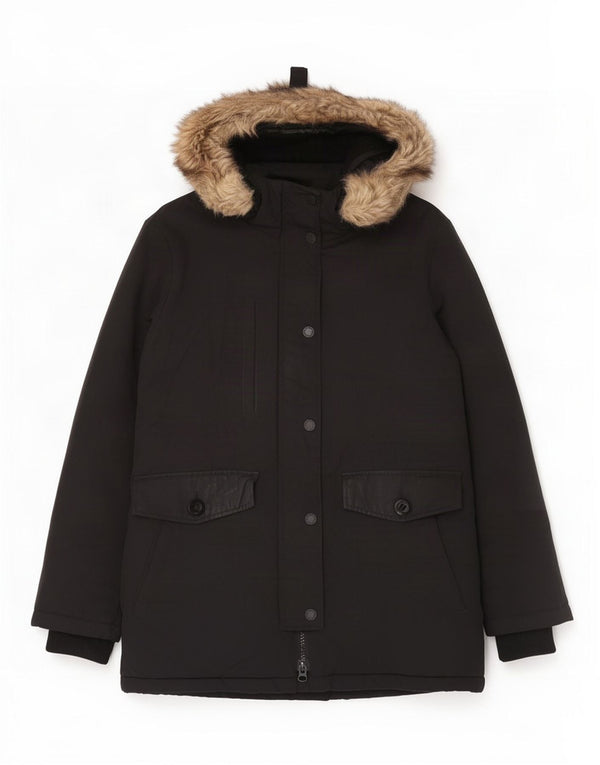 Giacca parka da donna con cappuccio Superdry UK 12 nylon nero medio
