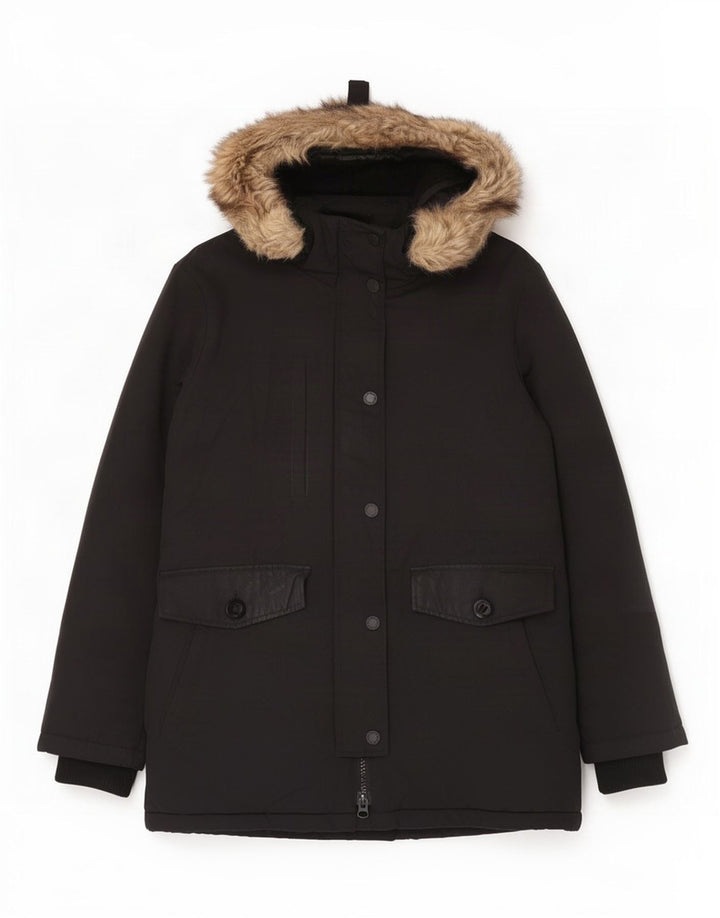 Giacca parka da donna con cappuccio Superdry UK 12 nylon nero medio