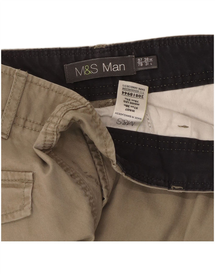Marks & Spencer Herre Straight Cargo Bukser W38 L31 Beige Bomuld