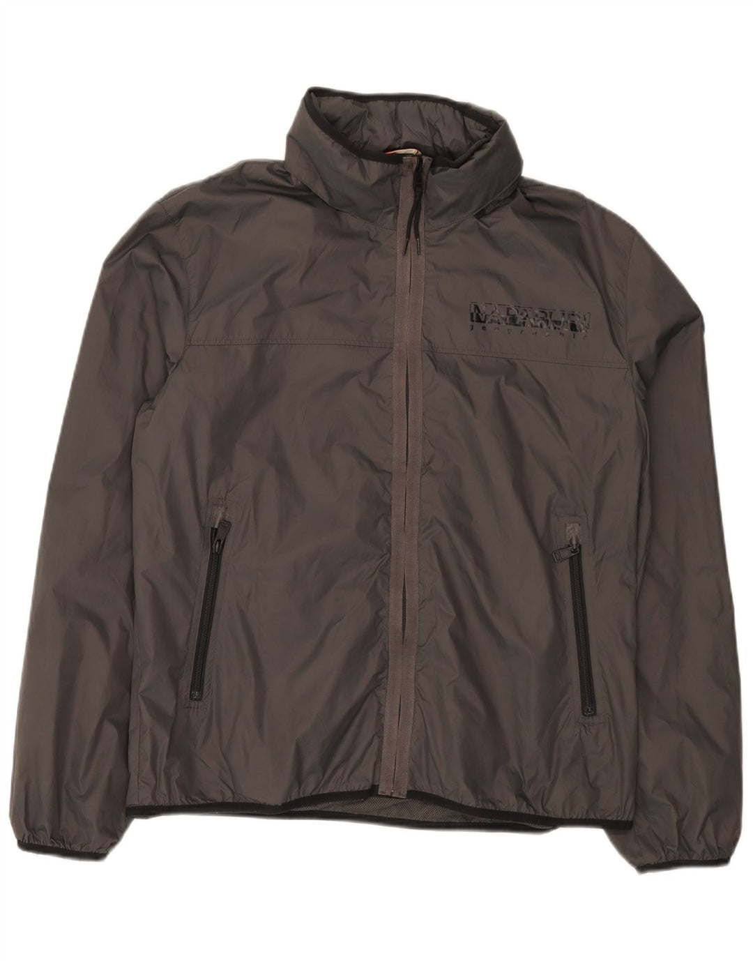 Napapijri Mens Hooded Rain Jacket UK 42 XL Grey Polyamide
