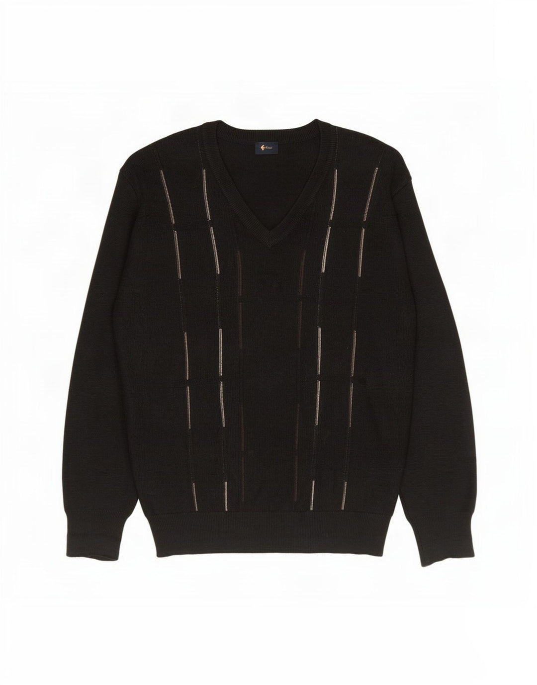 Gabicci Mens V-Neck Jumper Sweater Large Black Striped Wool