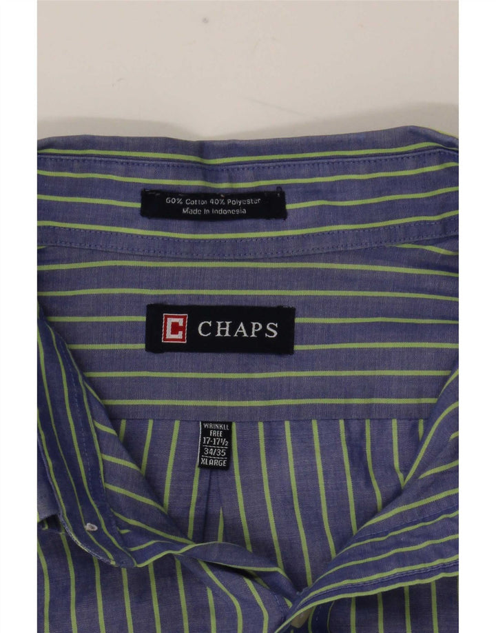 Chaps Mens Shirt Size 17 1/2 XL Blue Striped Cotton