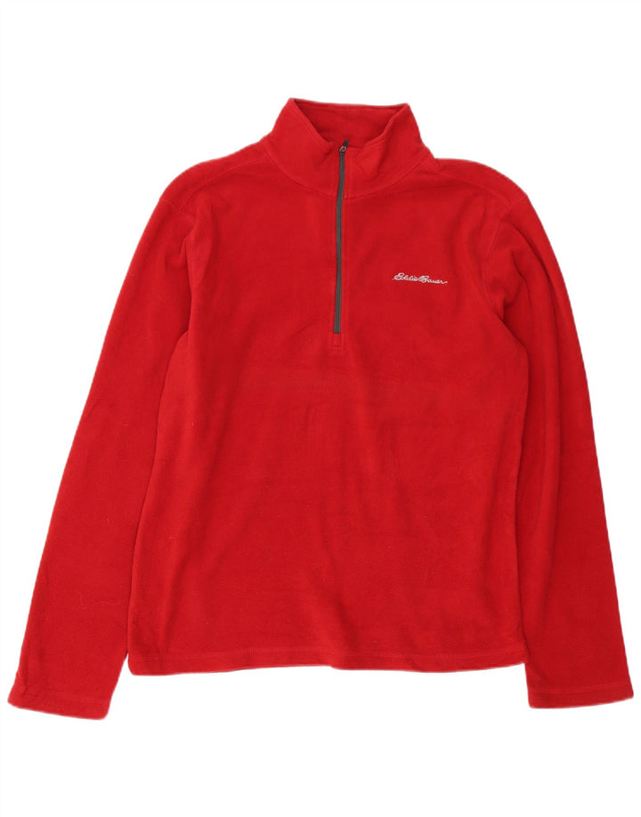Eddie Bauer Mens Zip Neck Fleece Jumper Small Red Polyester