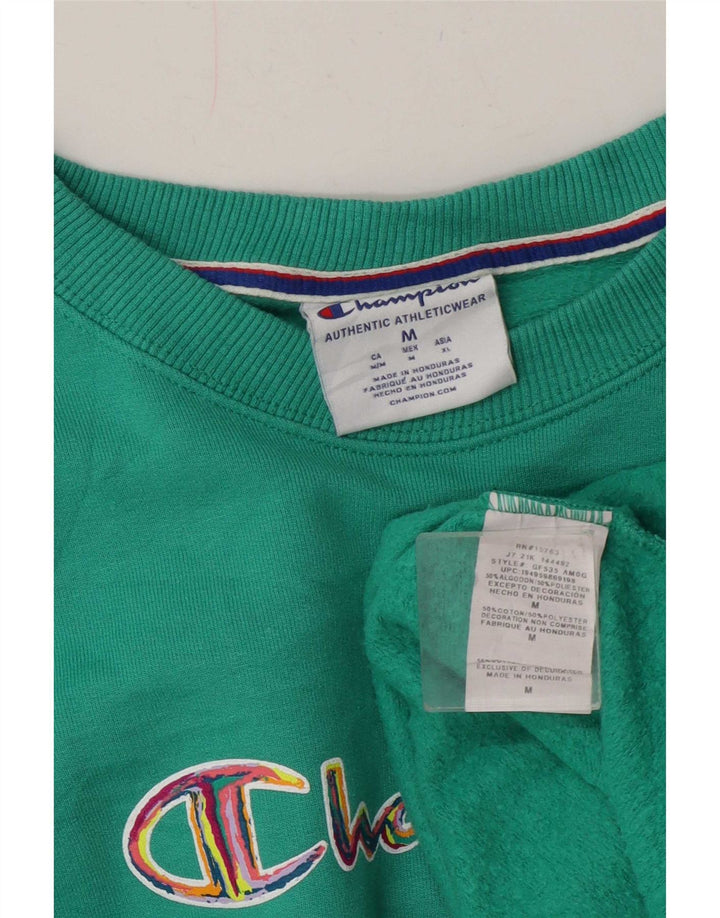 Champion Womens Graphic Sweatshirt Jumper UK 14 Medium Green Cotton