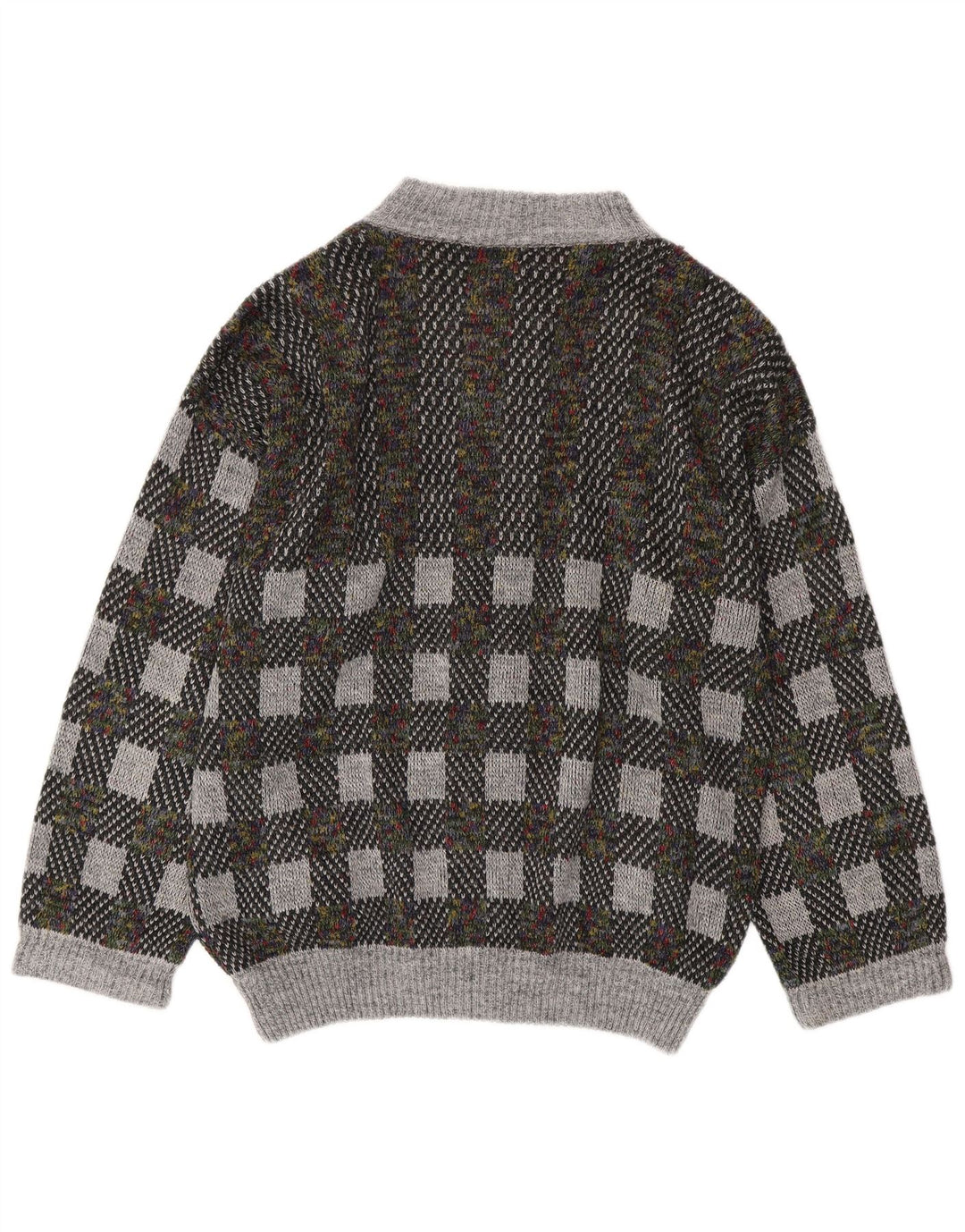 Vintage Mens Cardigan Sweater IT 54 XL Grey Geometric Wool
