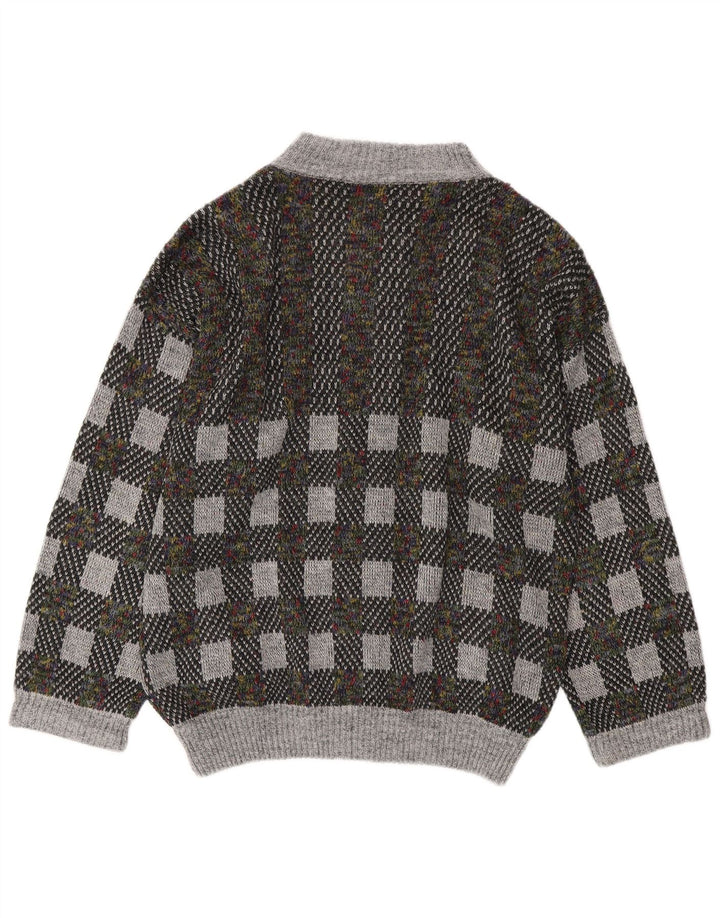 Vintage Mens Cardigan Sweater IT 54 XL Grey Geometric Wool