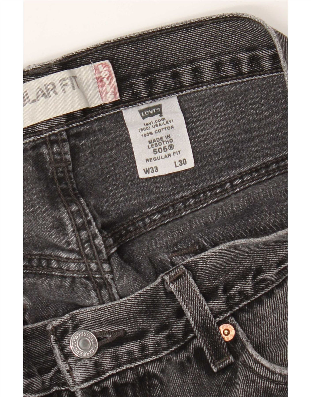 Levi's Mens 505 Regular Fit Straight Jeans W33 L30 Grey Cotton