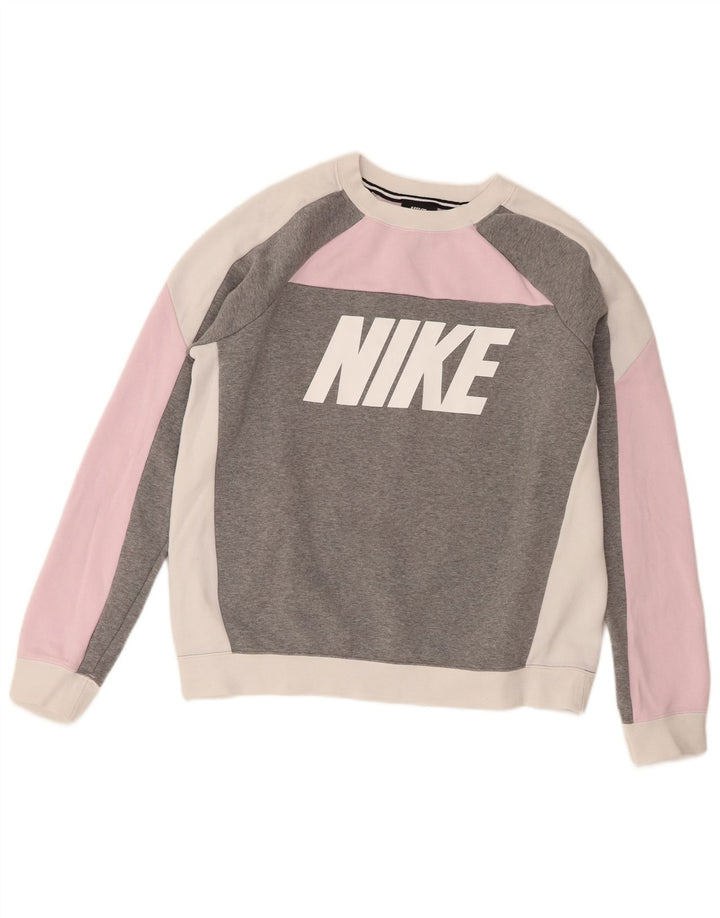 Nike Womens Graphic Sweatshirt Jumper UK 14 Medium Pink Colourblock