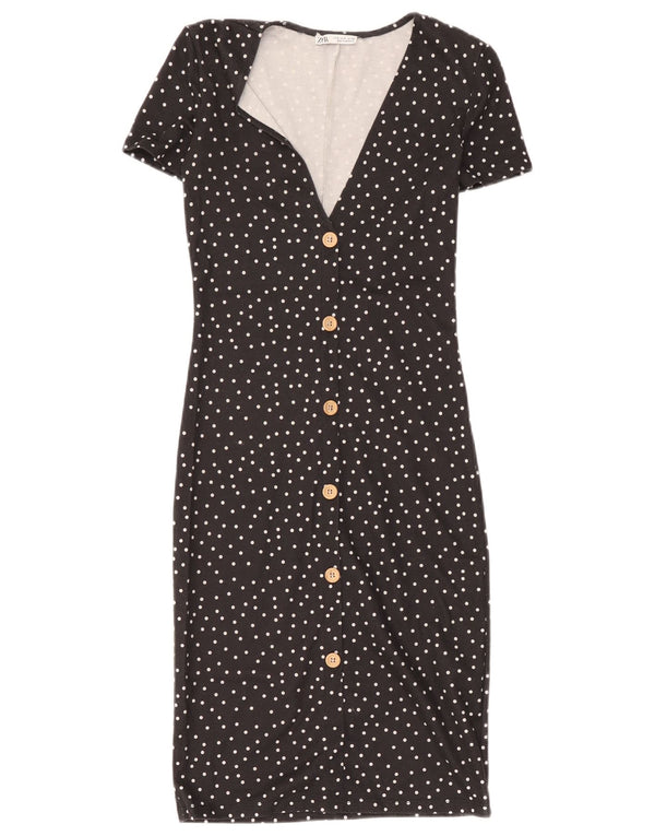 Zara Womens Sheath Dress UK 8 Small Black Polka Dot Polyester