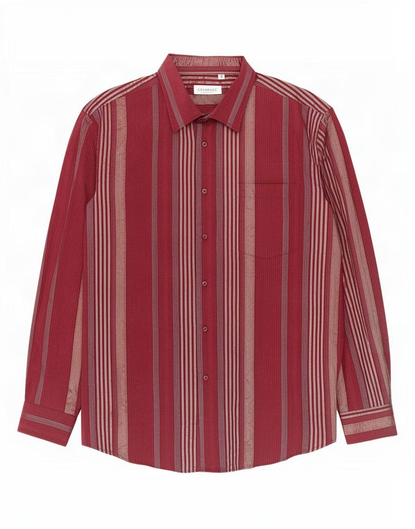 Fareast Chemise Homme Taille 18 45 2XL Coton Rayé Bordeaux