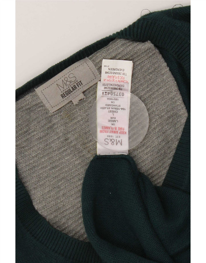 Marks & Spencer Pull coupe classique à col en V pour homme, grand coton vert