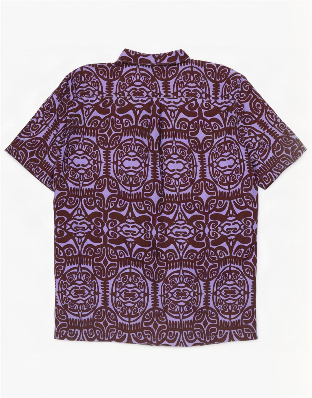 Tribal Origin Mens Abstract Pattern Short Sleeve Shirt 2XL Purple Cotton