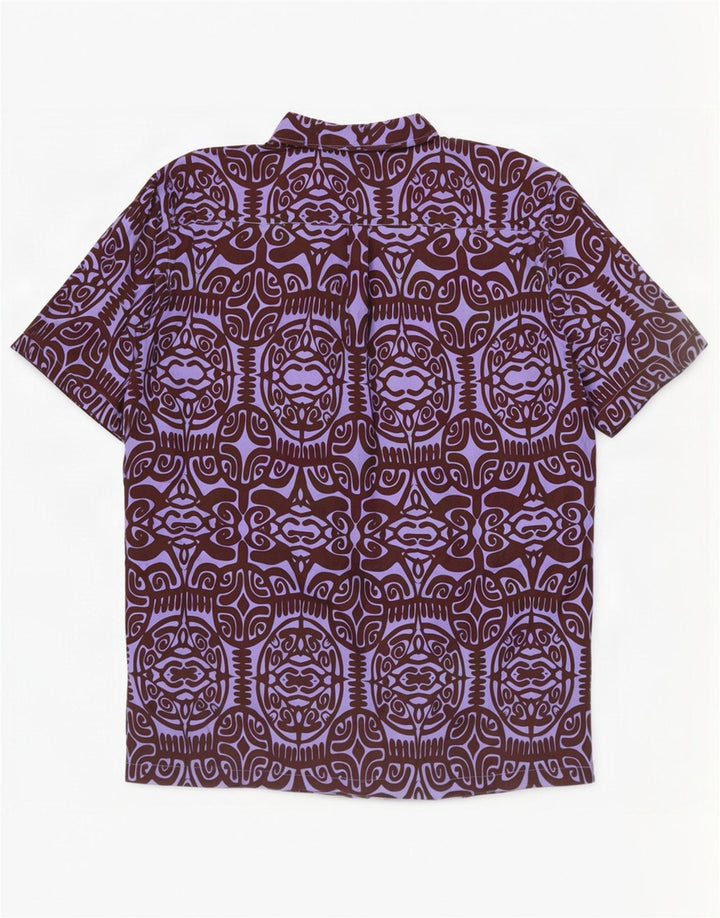Tribal Origin Mens Abstract Pattern Short Sleeve Shirt 2XL Purple Cotton