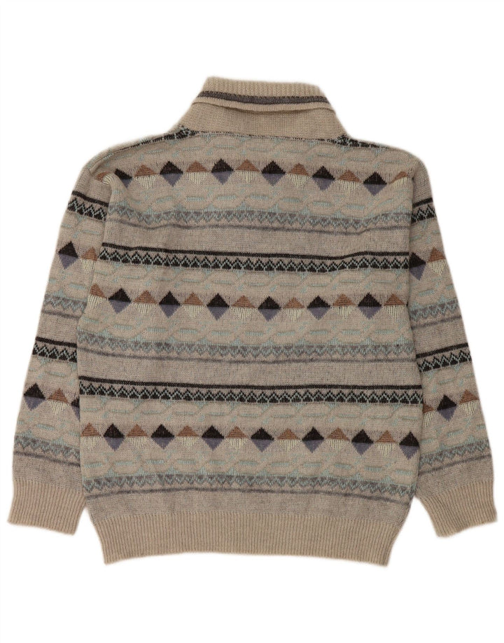 Maglione vintage da uomo con collo a scialle IT 50 Grigio medio Argyle/Diamante