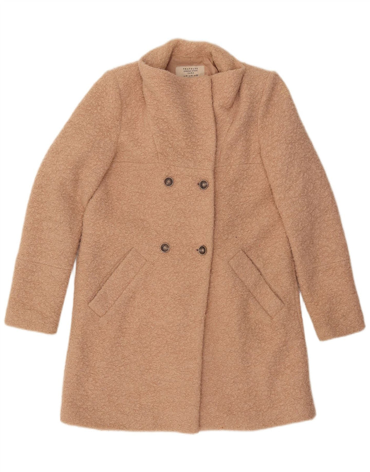 ZARA Damen Trafaluc Zweireihiger Mantel UK 14 Mittelbeige