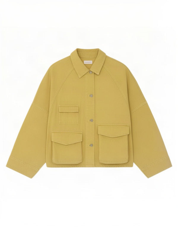 Zara Damen Übergroße Utility-Jacke UK 6 XS Gelbe Baumwolle