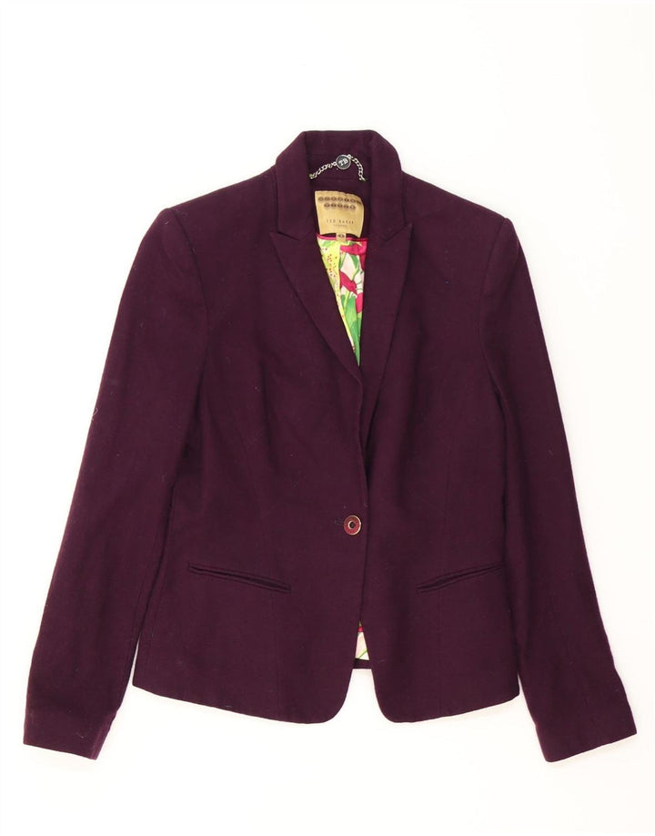 Ted Baker Dame 1 Knap Blazer Jakke Størrelse 3 Medium Lilla Uld