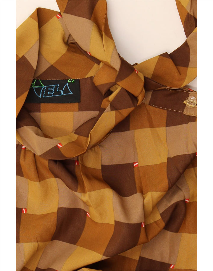 Vintage Womens Long Sleeve A-Line Dress IT 42 Medium Brown Check