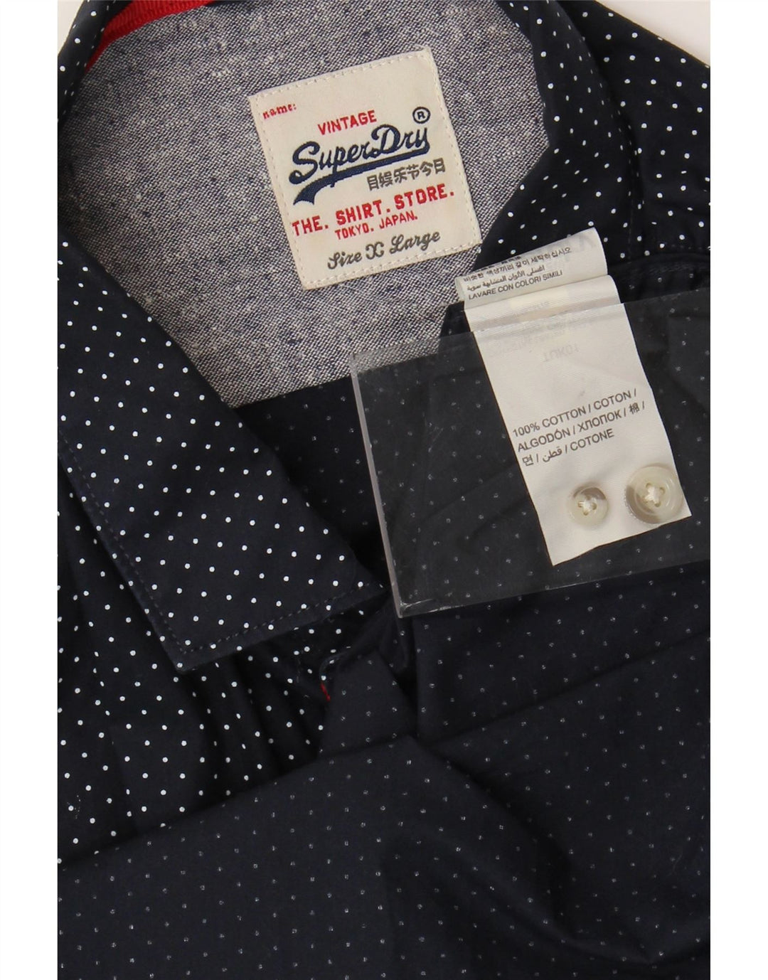 Camicia da uomo Superdry XL in cotone a pois blu navy