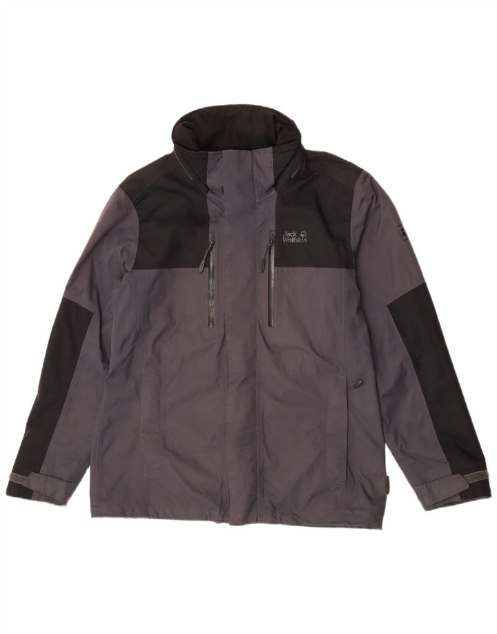 Jack Wolfskin Mens Rain Jacket UK 36/38 Medium Grey Colourblock Polyamide
