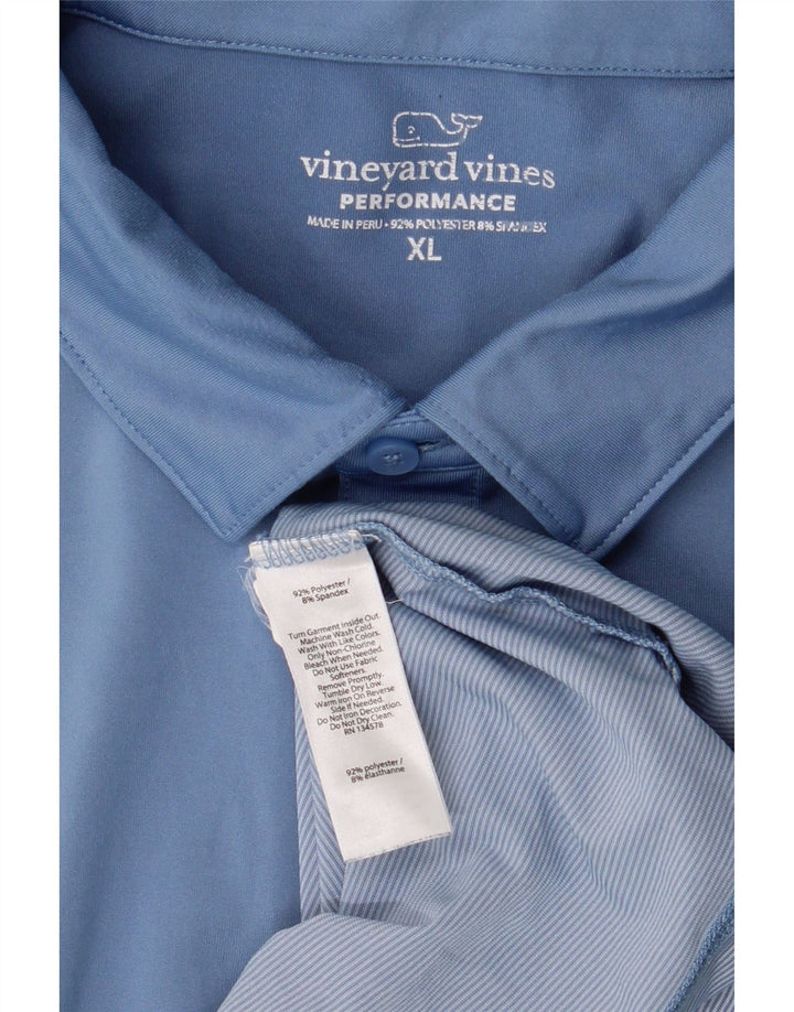 VINEYARD VINES Mens Polo Shirt XL Blue Pinstripe Polyester Vintage Vineyard Vines and Second-Hand Vineyard Vines from Messina Hembry 