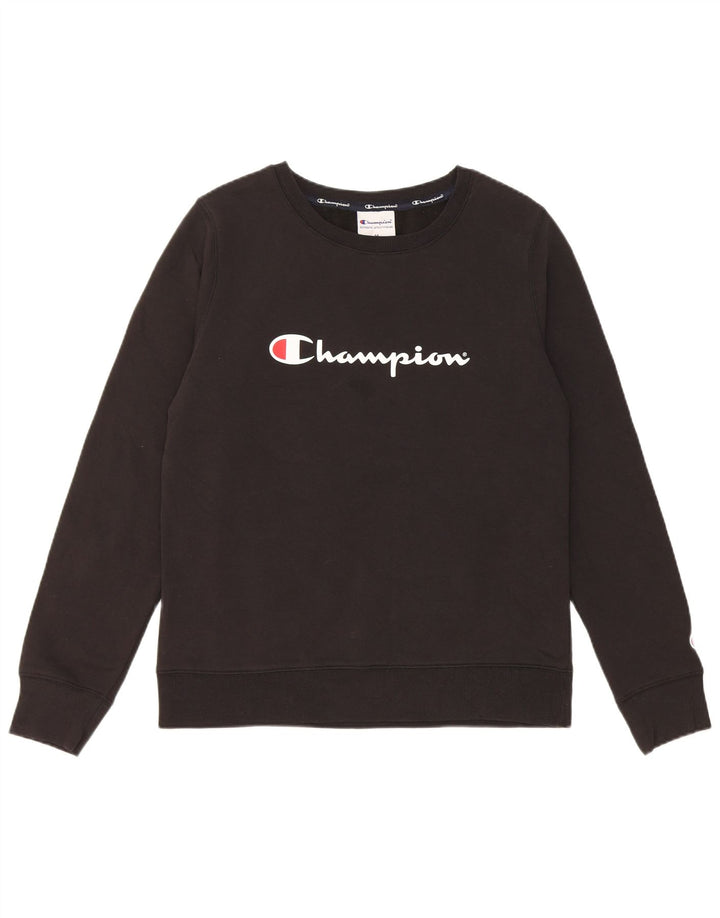 Champion Womens Graphic Sweatshirt Jumper UK 12 Medium Black Cotton