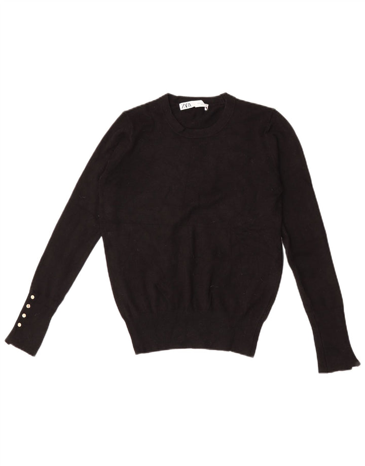 Zara Womens Crew Neck Jumper Sweater UK 10 Small Black