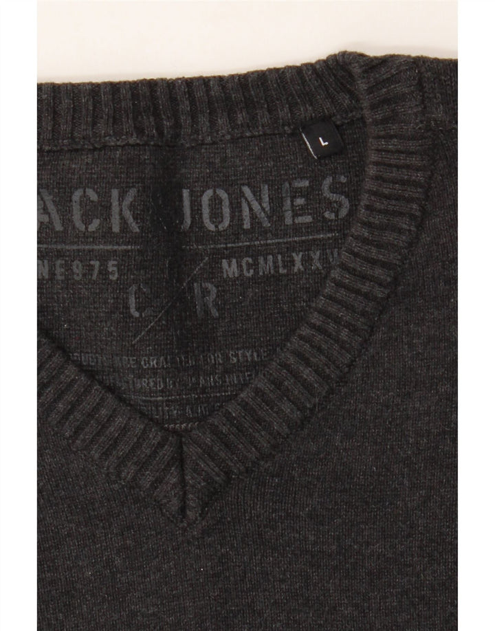 JACK & JONES Mens V-Neck Jumper Sweater Large Grey Cotton Vintage Jack & Jones and Second-Hand Jack & Jones from Messina Hembry 