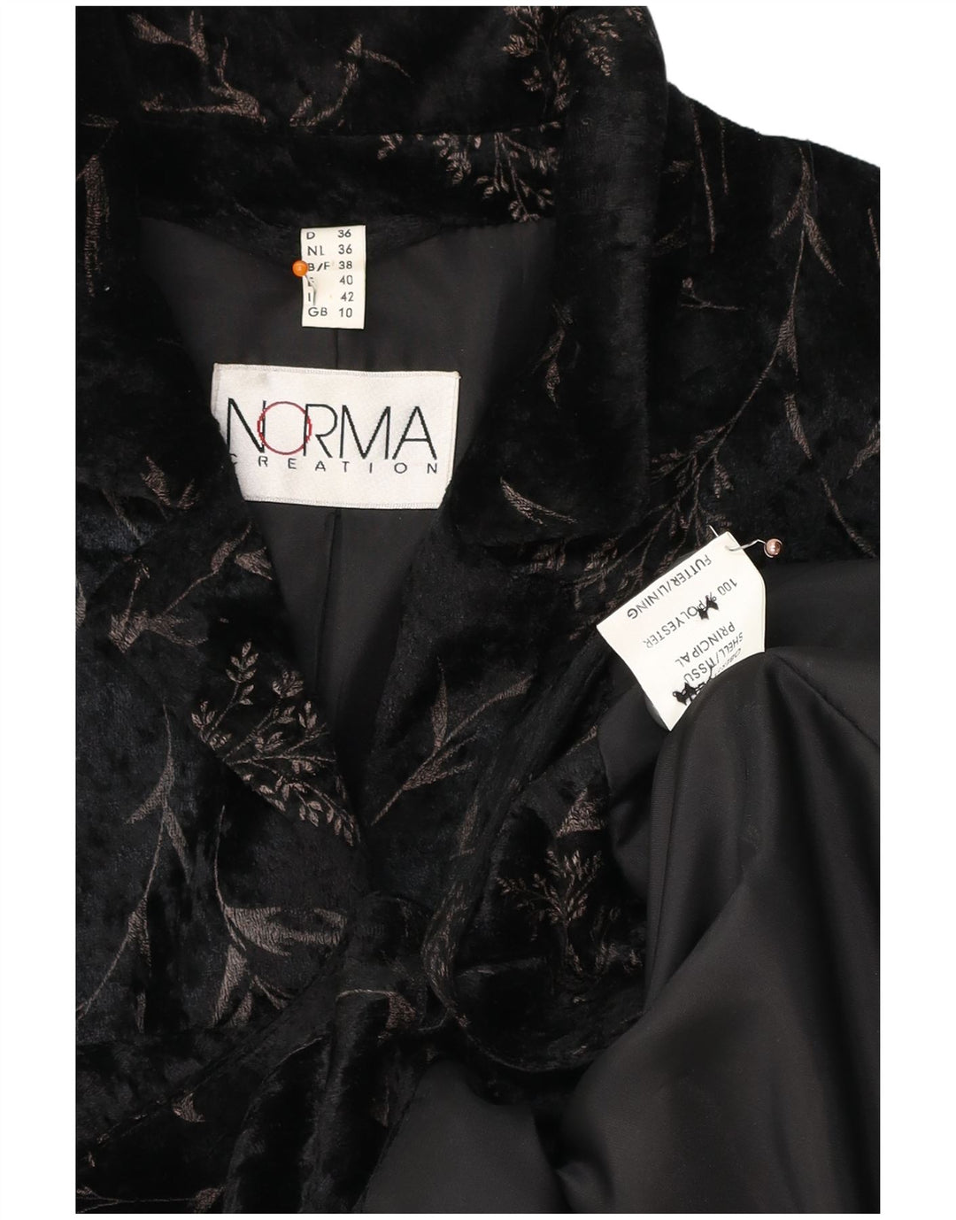Giacca blazer a 3 bottoni lunga da donna NORMA UK 10 piccolo floreale nero