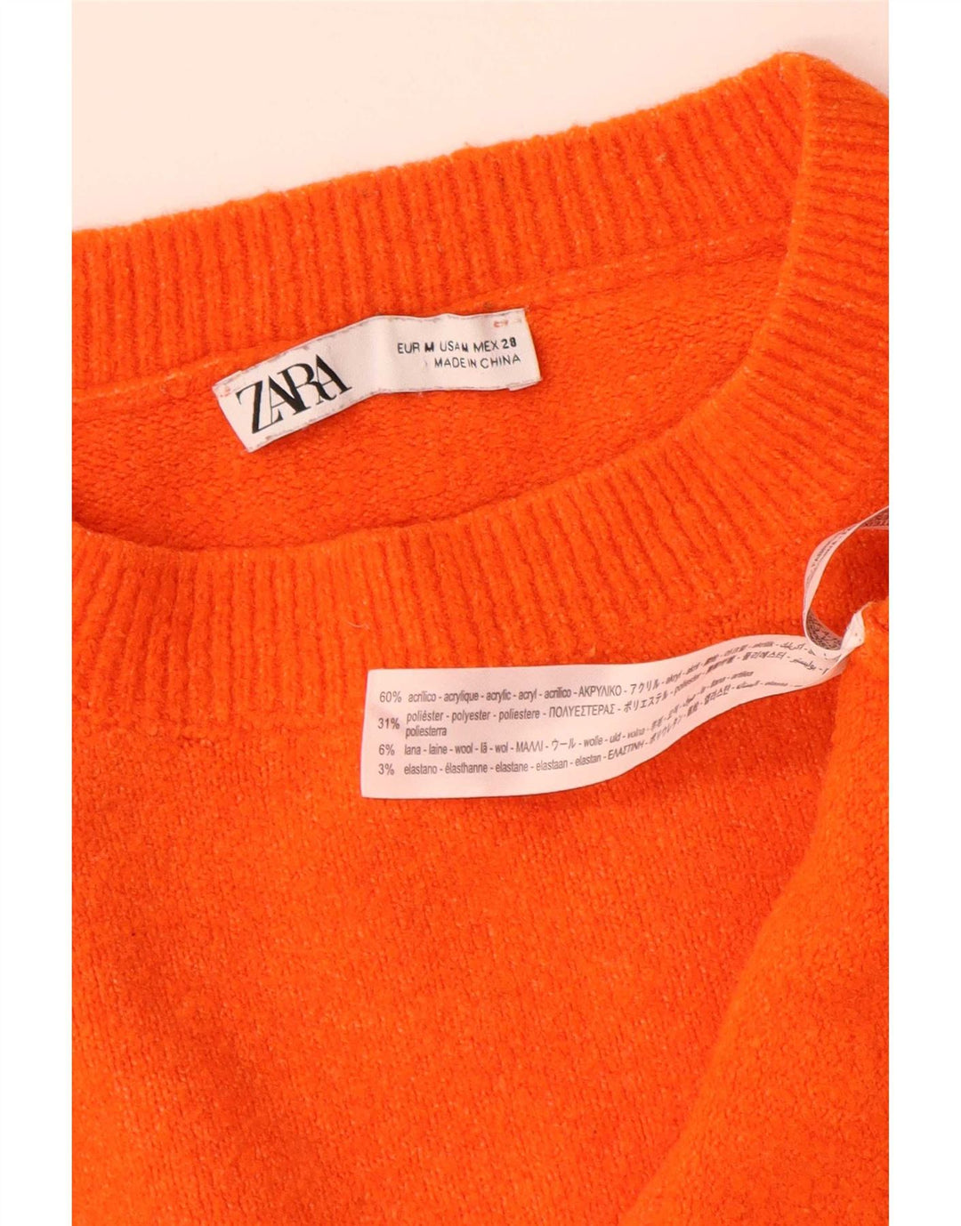 Zara Womens Oversized Crew Neck Jumper Sweater UK 14 Medium Orange Acrylic