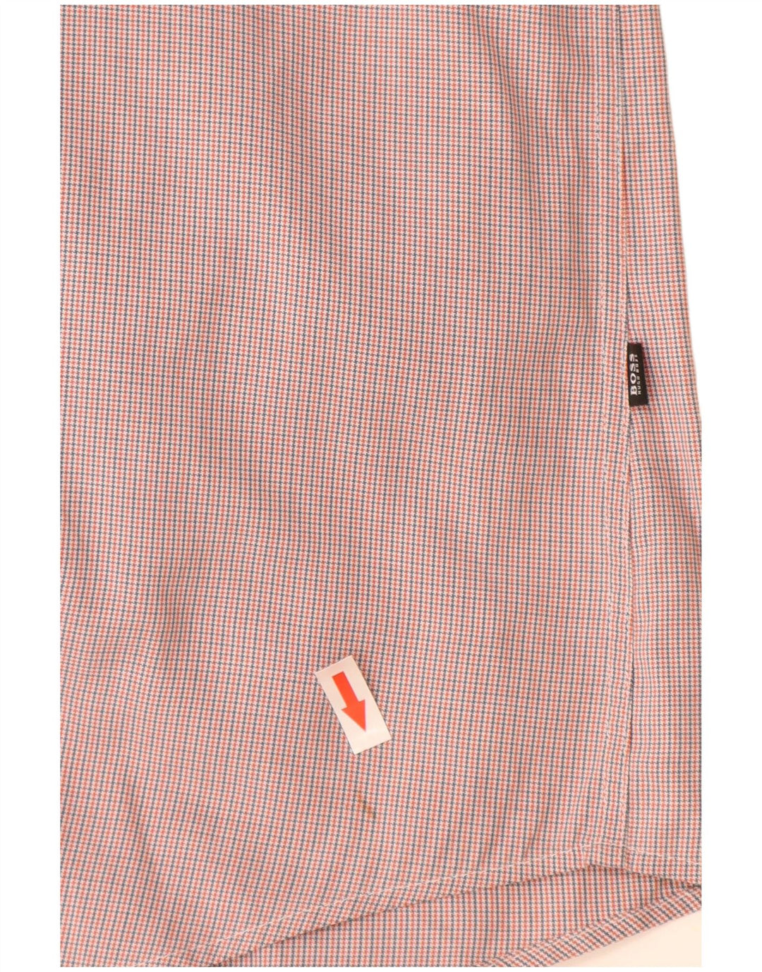 Hugo Boss Mens Checked  Slim Fit Shirt Large Orange Houndstooth Cotton