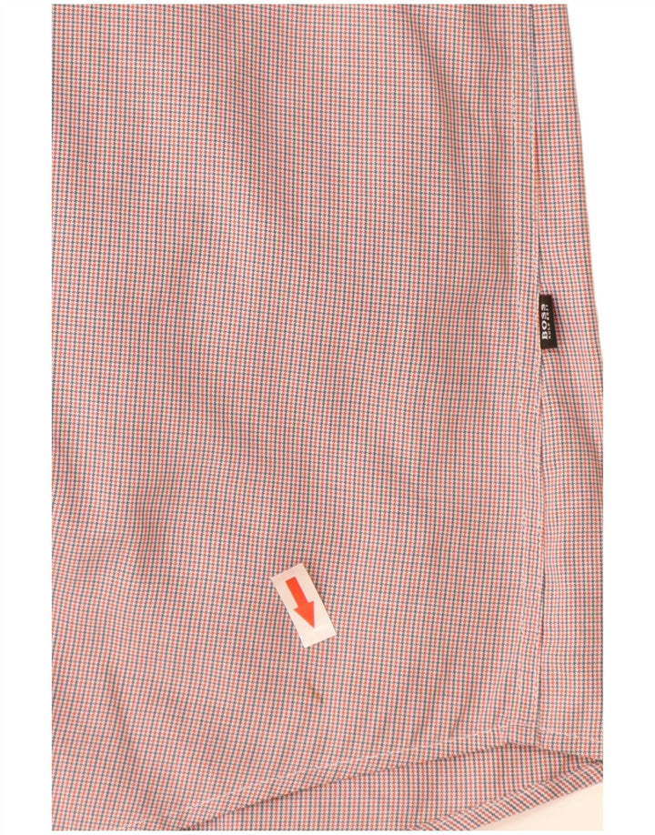 Hugo Boss Mens Checked  Slim Fit Shirt Large Orange Houndstooth Cotton