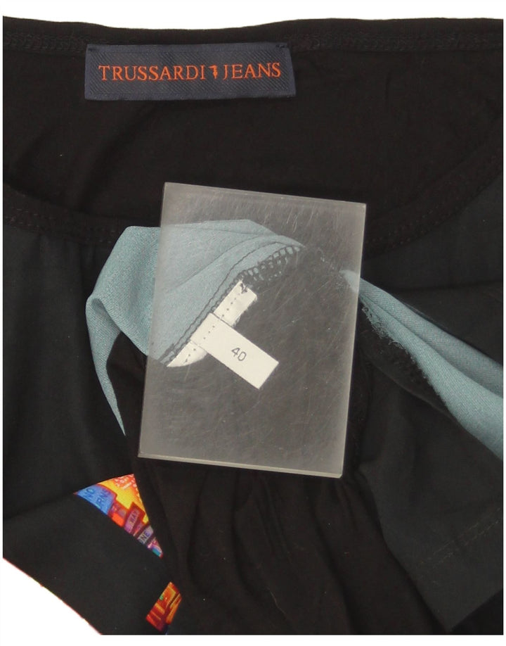 Trussardi Jeans Dame Grafisk Vest Top IT 40 Lille Sort