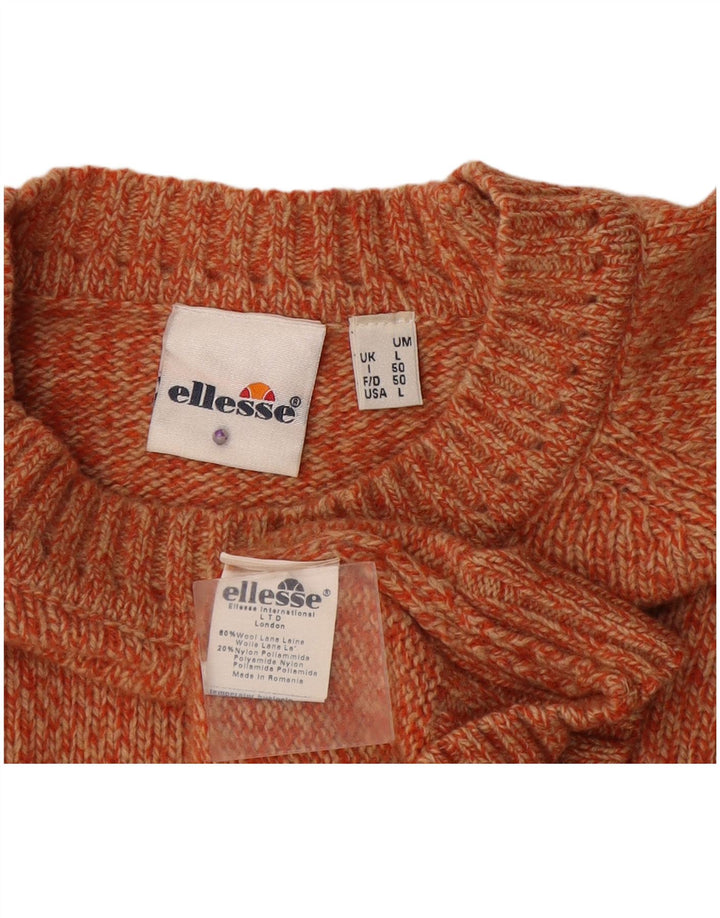 Ellesse Mens Crew Neck Jumper Sweater Large Orange Flecked Wool