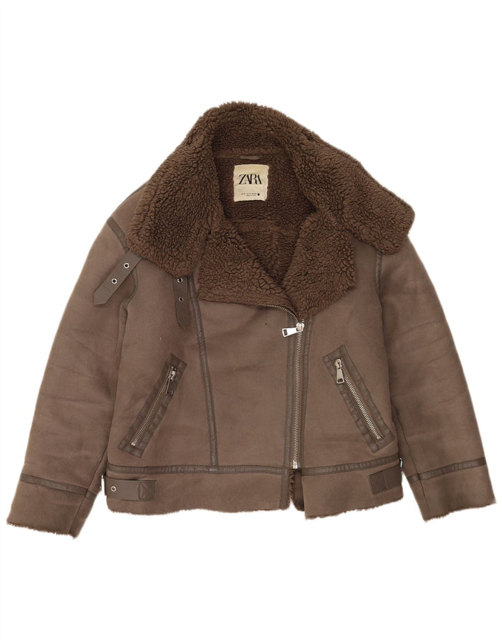 Zara Sherpa Oversized Biker Jacket UK 10 Small Brown