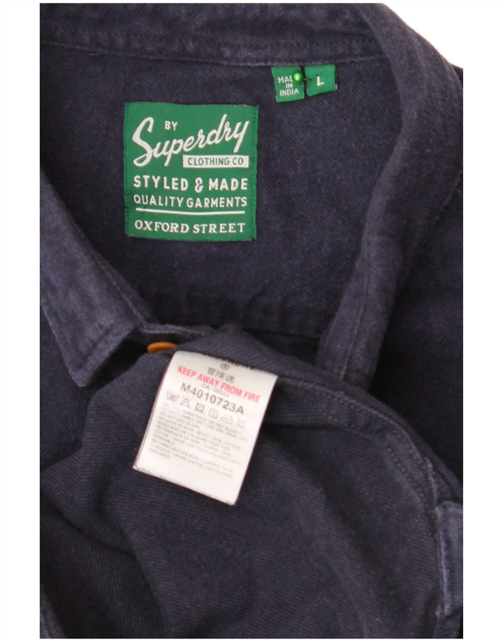 SUPERDRY Mens Flannel Shirt Large Navy Blue Cotton