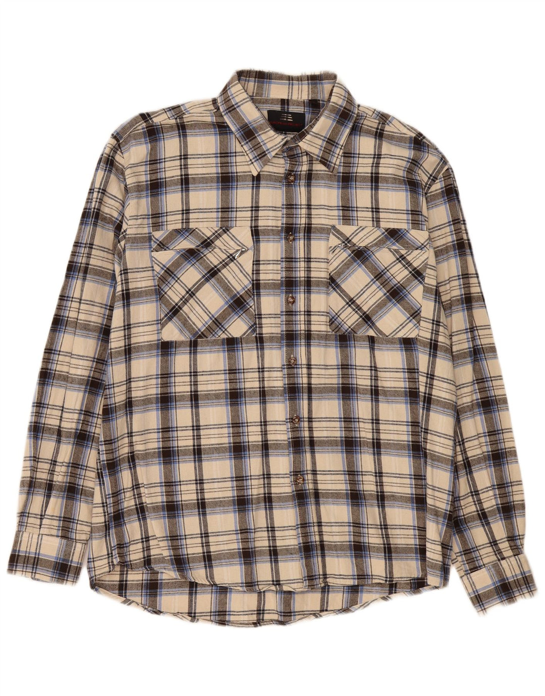 European Project Mens Flannel Shirt Large Beige Check Cotton