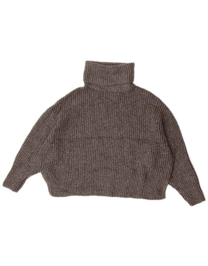 Zara Womens Crop Oversized Roll Neck Jumper Sweater UK 14 Medium Grey