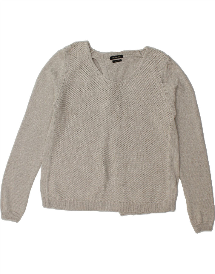 MASSIMO DUTTI Womens Crop Crew Neck Jumper Sweater UK 14 Medium Grey Vintage Massimo Dutti and Second-Hand Massimo Dutti from Messina Hembry 