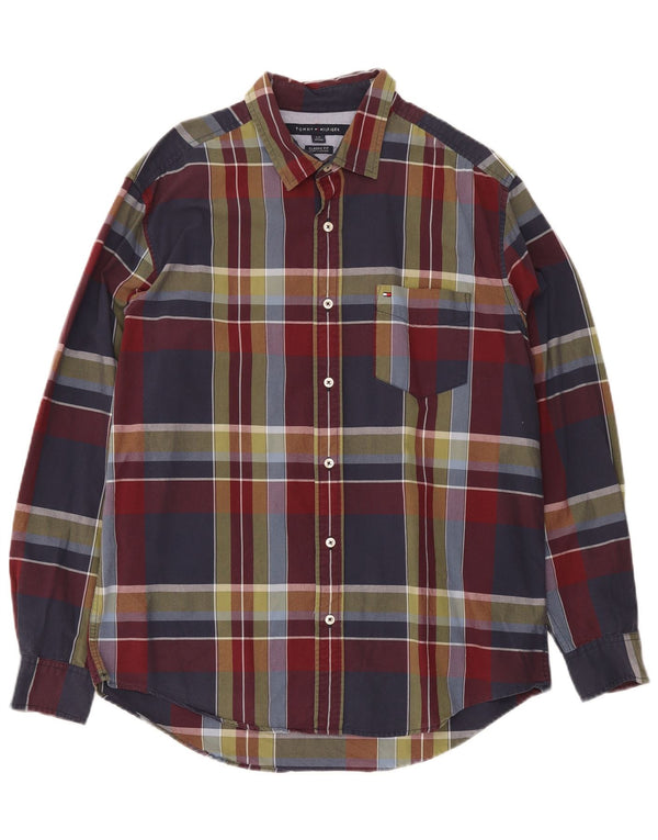 Tommy Hilfiger Chemise coupe classique pour homme en coton à carreaux bleu marine