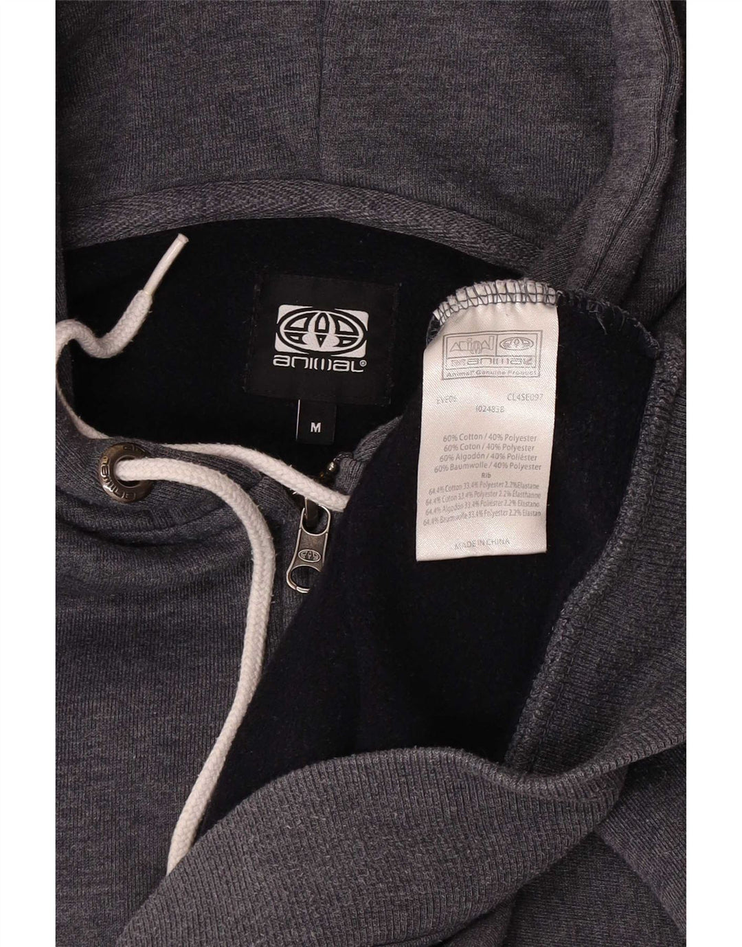 Animal Sudadera con capucha y cremallera para hombre Algodón gris medio