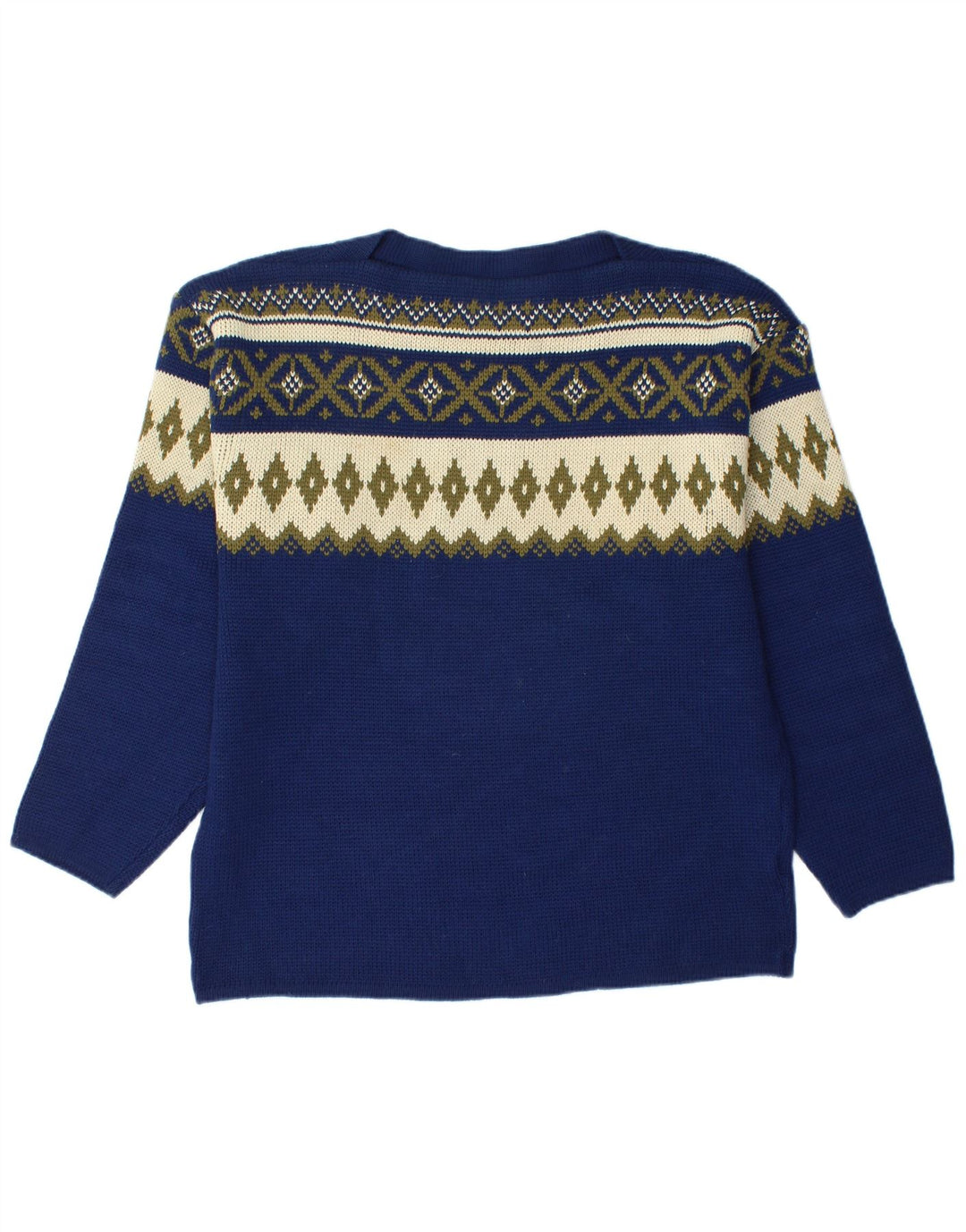 VINTAGE Mens Boat Neck Jumper Sweater Medium Navy Blue Fair Isle